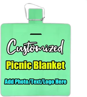 Personalized Photo Picnic Blanket Customzied, Foldable Picnic Blankets Custom Text Name, Waterproof Sandproof Picnic Mat for Beach, Camping,Travel, Hiking Auqamarin 58.3 x 58.3 inch