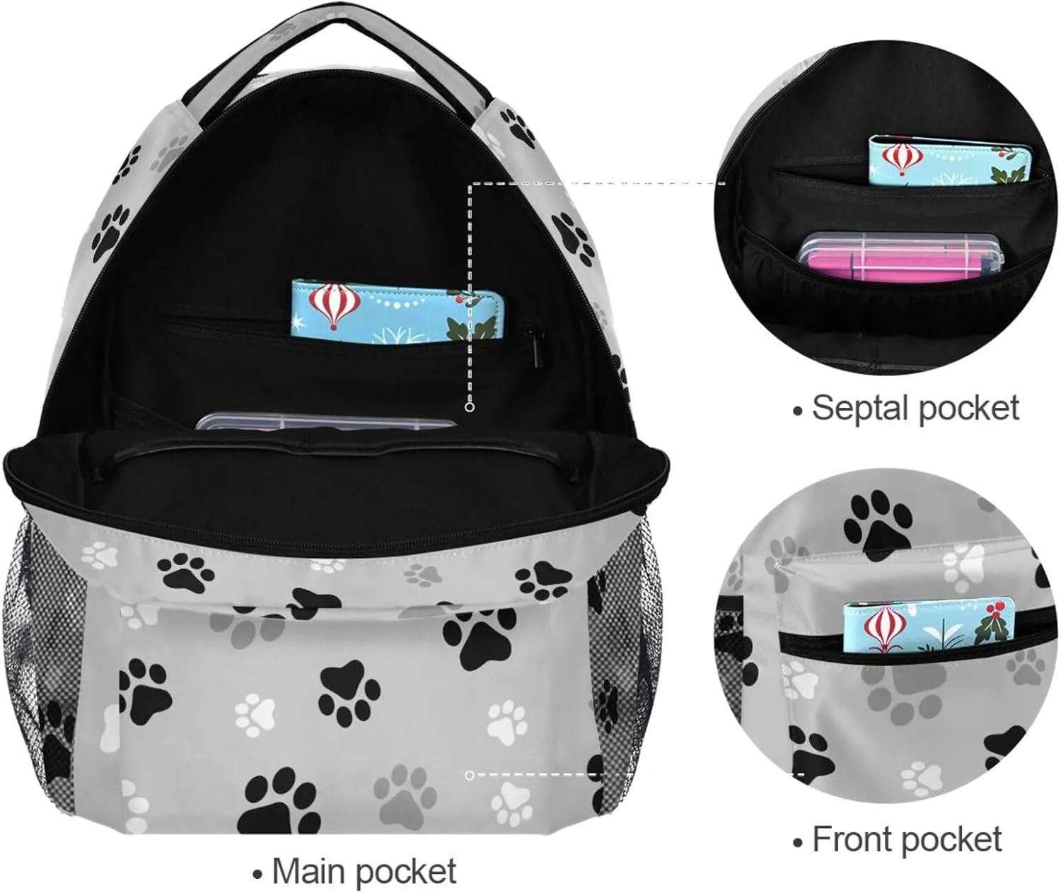 Personalized Printed School Bags for All Levels Dog Paw Print Travel Backpack for School Outdoor Laptop Backpack for Students