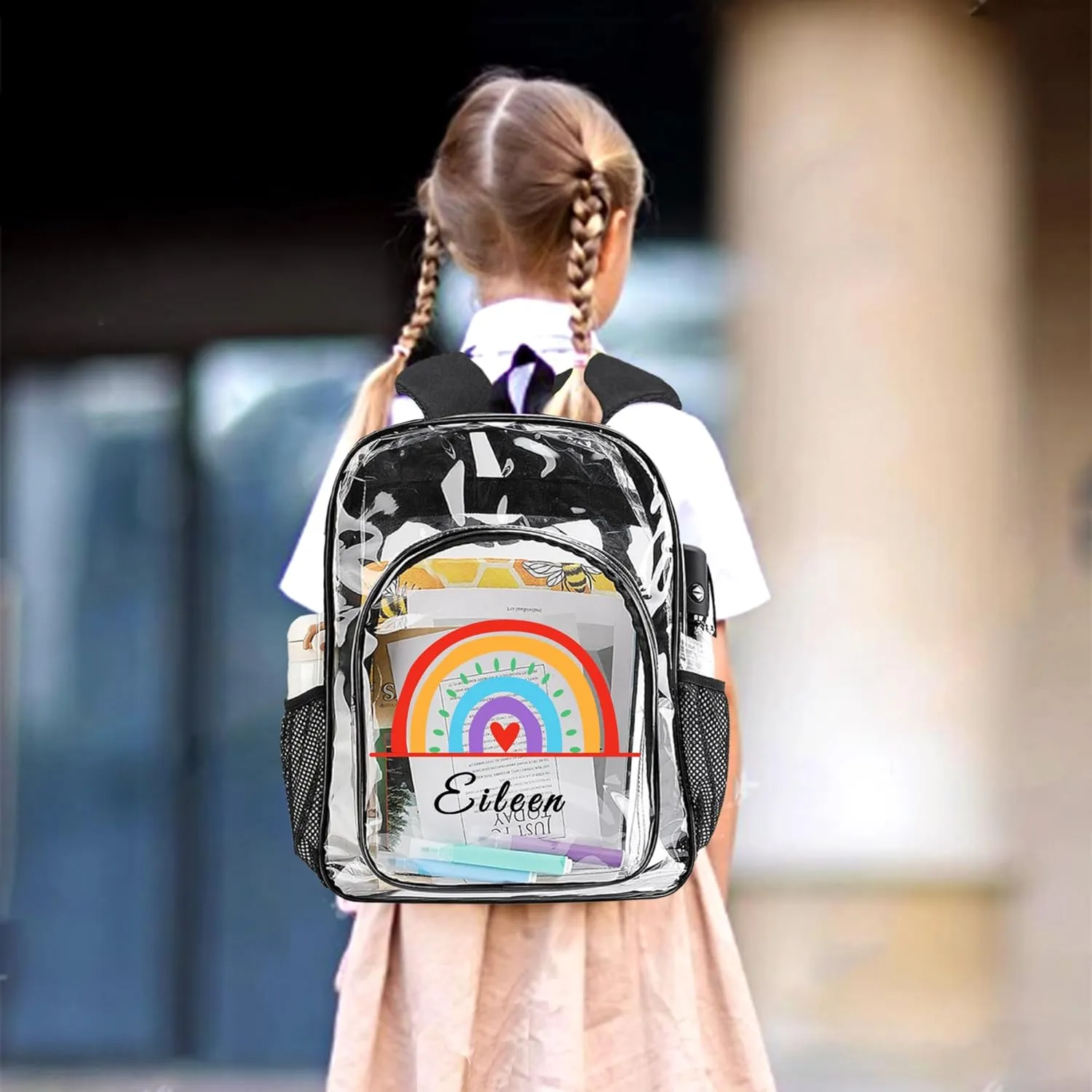 Personalized Rainbow Clear Backpack For Girls, Custom Travel PVC Transparent Book Bags For Kids, Clear Backpack For Stadium Events, Back To School Gifts, Birthday Christmas Gifts