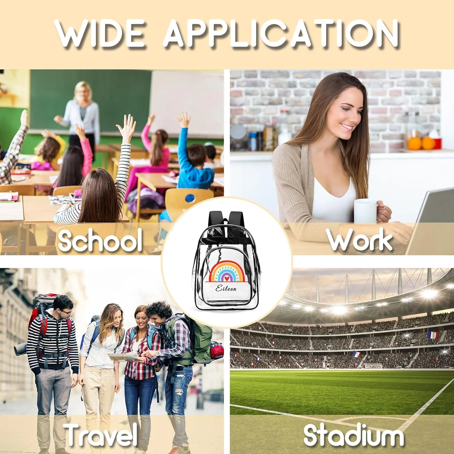 Personalized Rainbow Clear Backpack For Girls, Custom Travel PVC Transparent Book Bags For Kids, Clear Backpack For Stadium Events, Back To School Gifts, Birthday Christmas Gifts