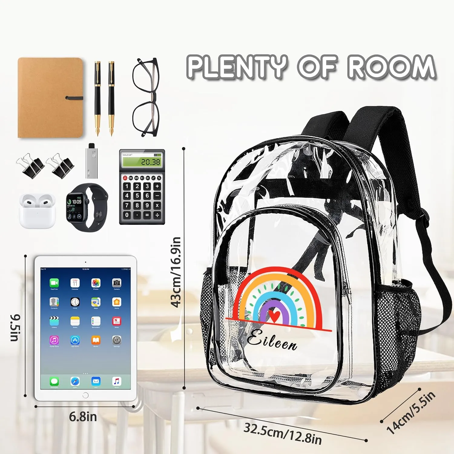 Personalized Rainbow Clear Backpack For Girls, Custom Travel PVC Transparent Book Bags For Kids, Clear Backpack For Stadium Events, Back To School Gifts, Birthday Christmas Gifts