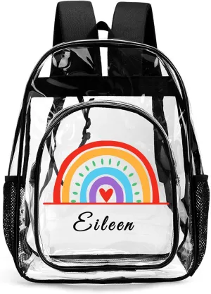 Personalized Rainbow Clear Backpack For Girls, Custom Travel PVC Transparent Book Bags For Kids, Clear Backpack For Stadium Events, Back To School Gifts, Birthday Christmas Gifts