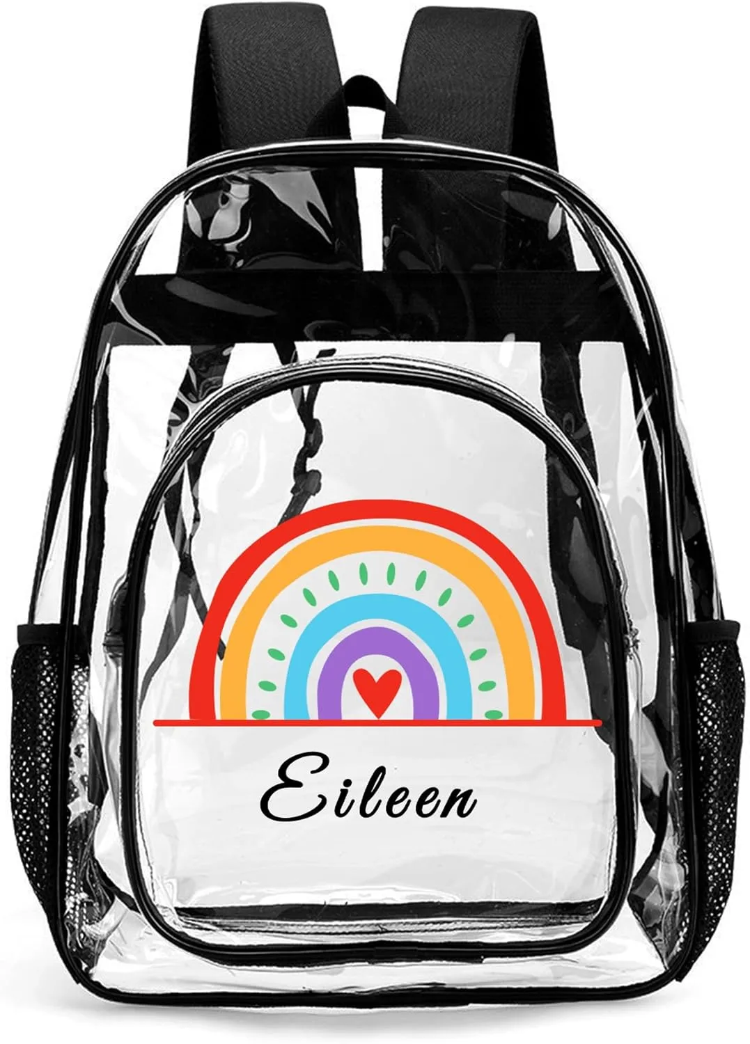 Personalized Rainbow Clear Backpack For Girls, Custom Travel PVC Transparent Book Bags For Kids, Clear Backpack For Stadium Events, Back To School Gifts, Birthday Christmas Gifts