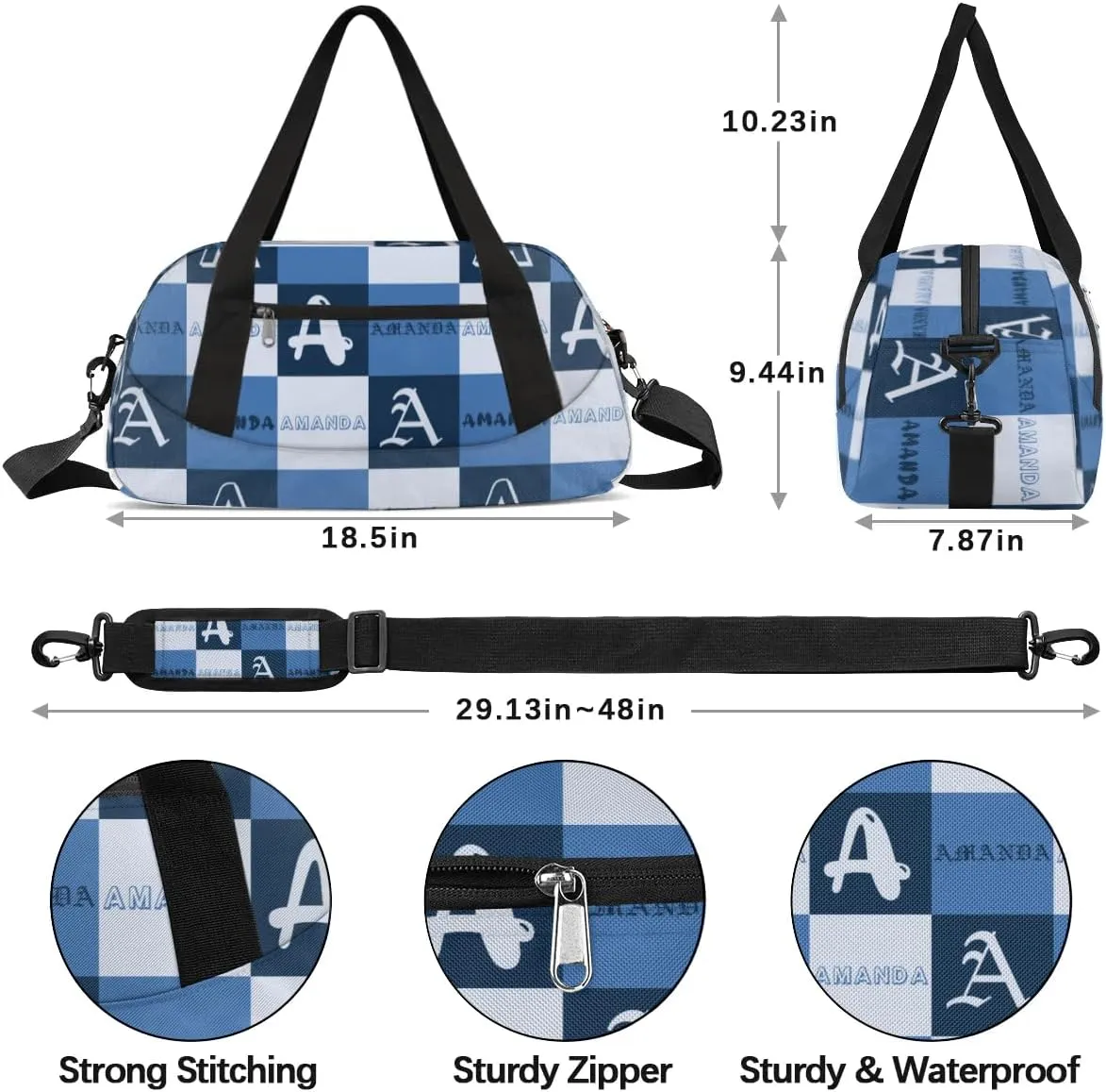 Personalized Sport Dance Bag Custom Boys Gym Bag Girls Ballet Dance Bag Customize Travel Duffle Bag with Name Overnight Weekender Bags (Blue Grey)