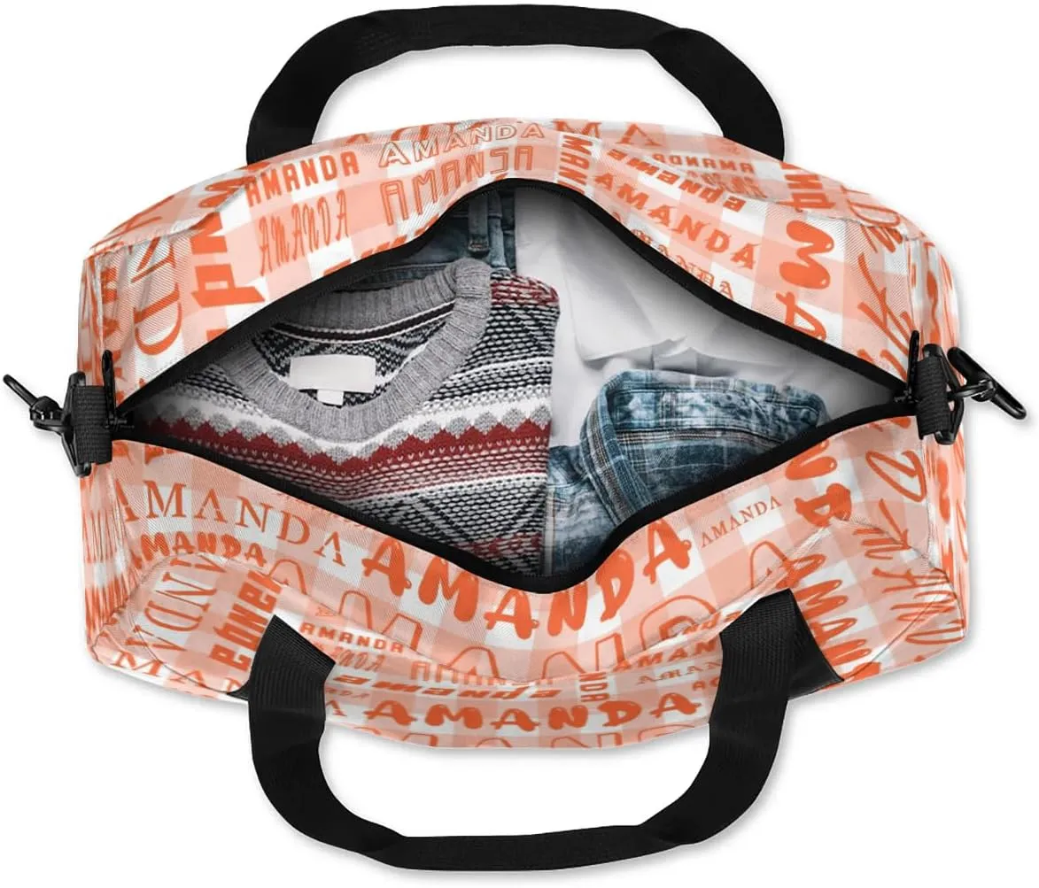 Personalized Sport Dance Bag Custom Boys Gym Bag Girls Ballet Dance Bag Customize Travel Duffle Bag with Name Overnight Weekender Bags (Deep Orange Grid)