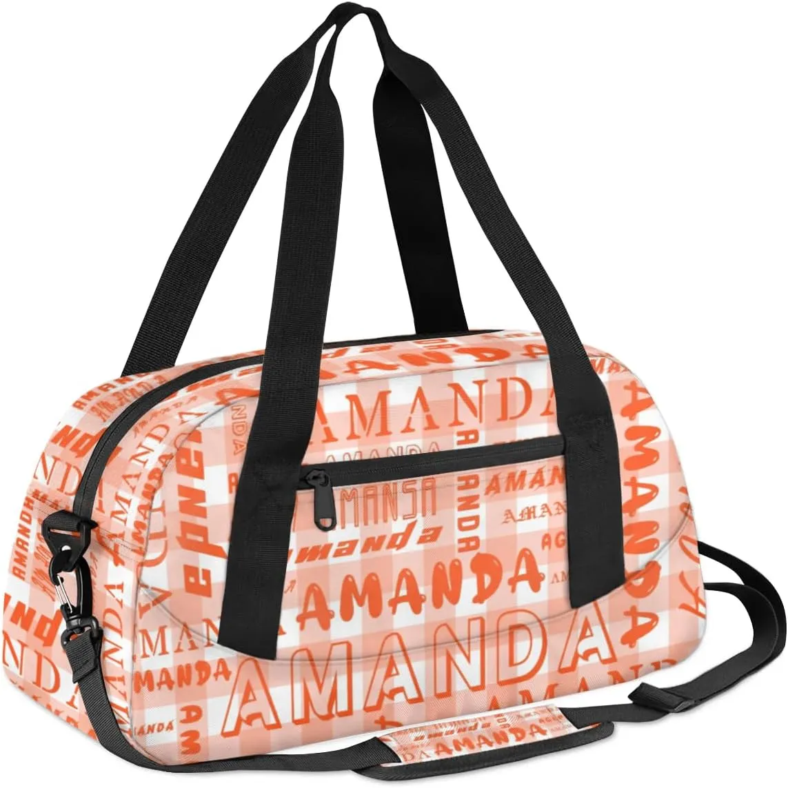 Personalized Sport Dance Bag Custom Boys Gym Bag Girls Ballet Dance Bag Customize Travel Duffle Bag with Name Overnight Weekender Bags (Deep Orange Grid)