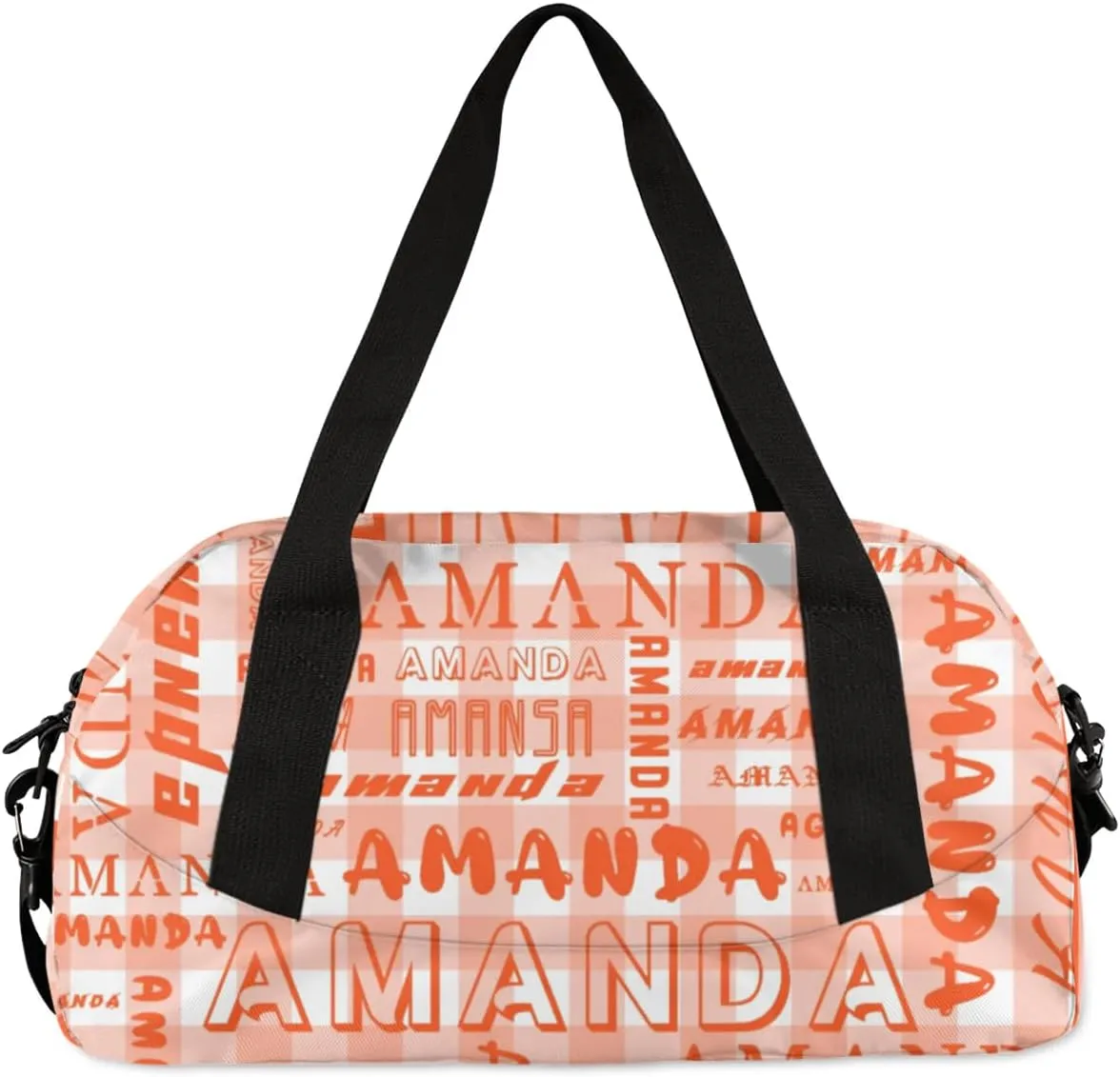 Personalized Sport Dance Bag Custom Boys Gym Bag Girls Ballet Dance Bag Customize Travel Duffle Bag with Name Overnight Weekender Bags (Deep Orange Grid)