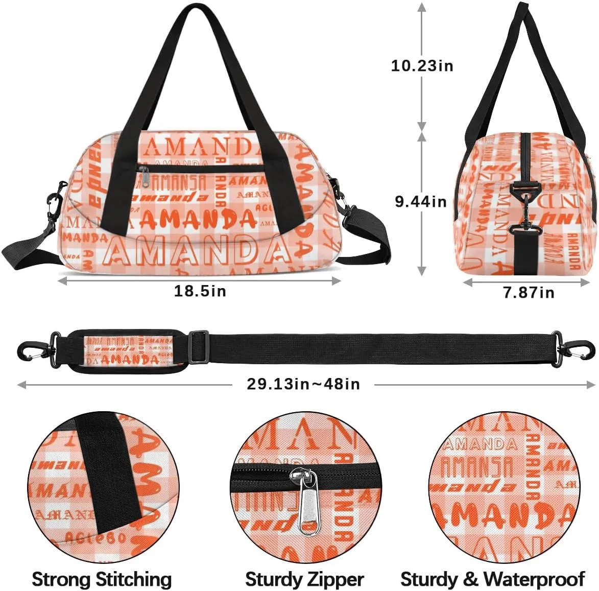 Personalized Sport Dance Bag Custom Boys Gym Bag Girls Ballet Dance Bag Customize Travel Duffle Bag with Name Overnight Weekender Bags (Deep Orange Grid)
