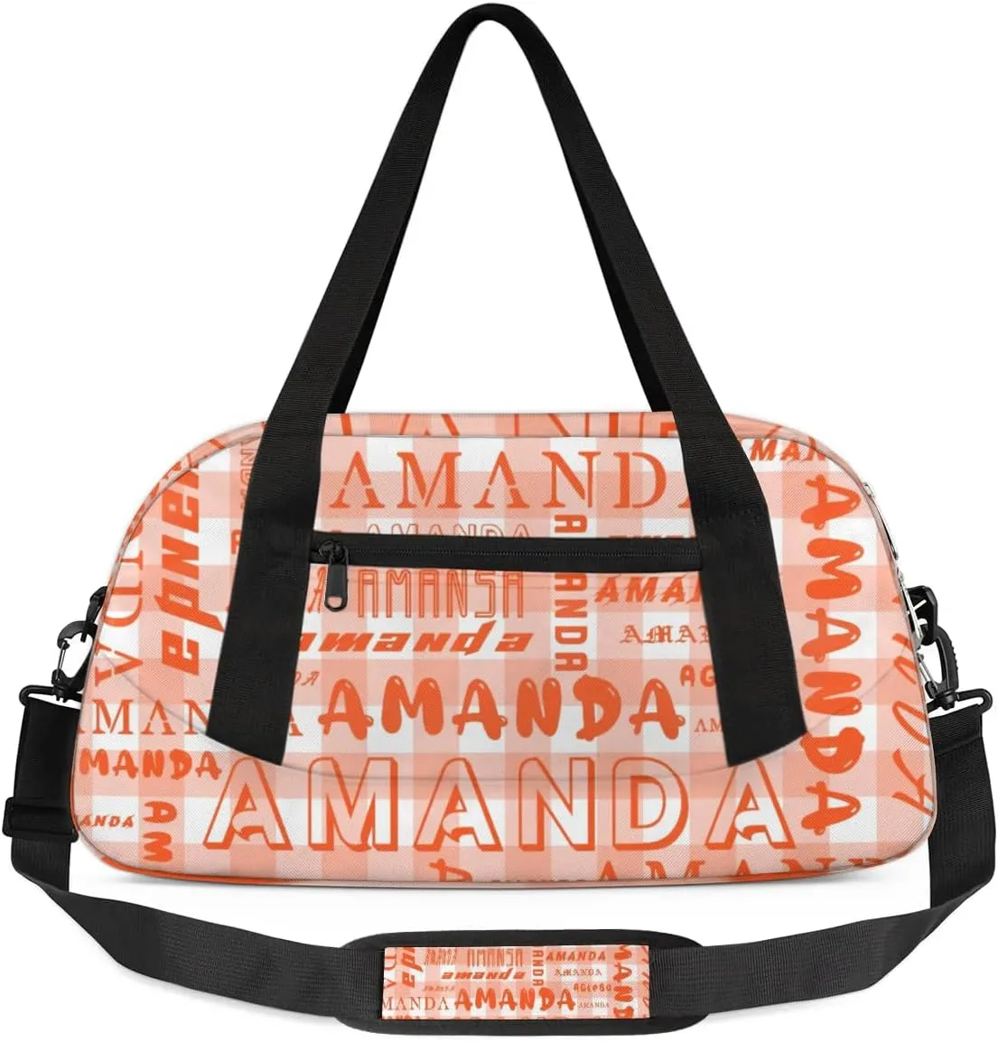 Personalized Sport Dance Bag Custom Boys Gym Bag Girls Ballet Dance Bag Customize Travel Duffle Bag with Name Overnight Weekender Bags (Deep Orange Grid)