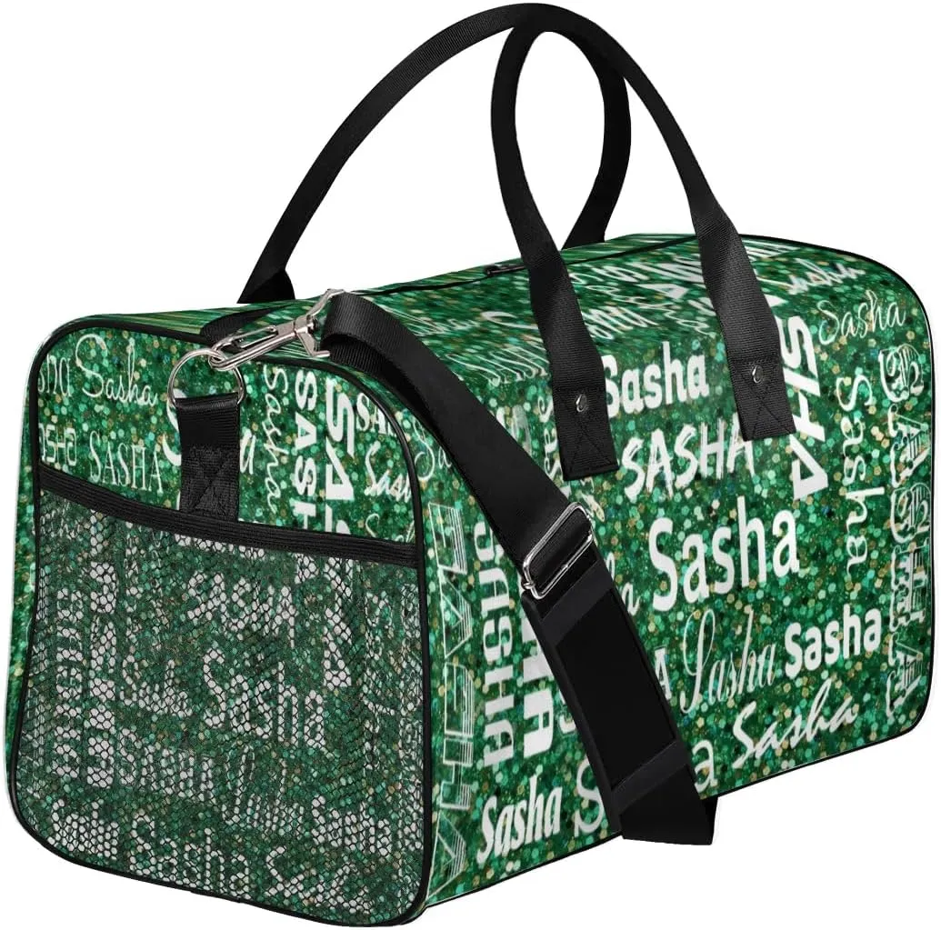 Personalized Travel Duffel Bag for Women Men, Custom Name Gym Duffel Bags Sports Overnight Weekender Bags Personalized Gifts, Grass Green Glitter (No Glitter)