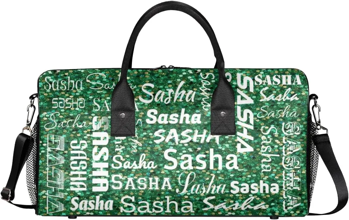 Personalized Travel Duffel Bag for Women Men, Custom Name Gym Duffel Bags Sports Overnight Weekender Bags Personalized Gifts, Grass Green Glitter (No Glitter)