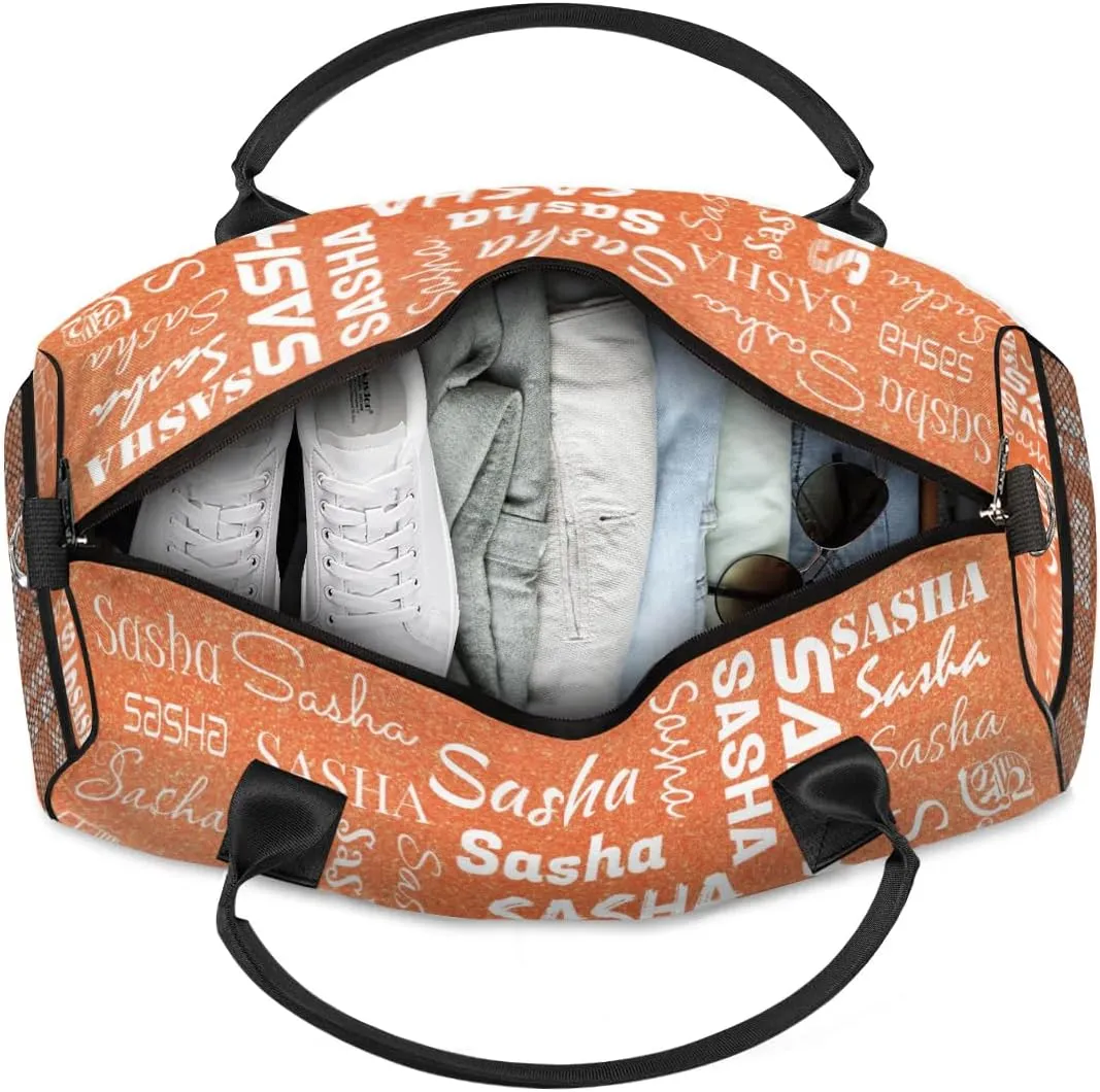 Personalized Travel Duffel Bag for Women Men, Custom Name Gym Duffel Bags Sports Overnight Weekender Bags Personalized Gifts, Orange (No Glitter)