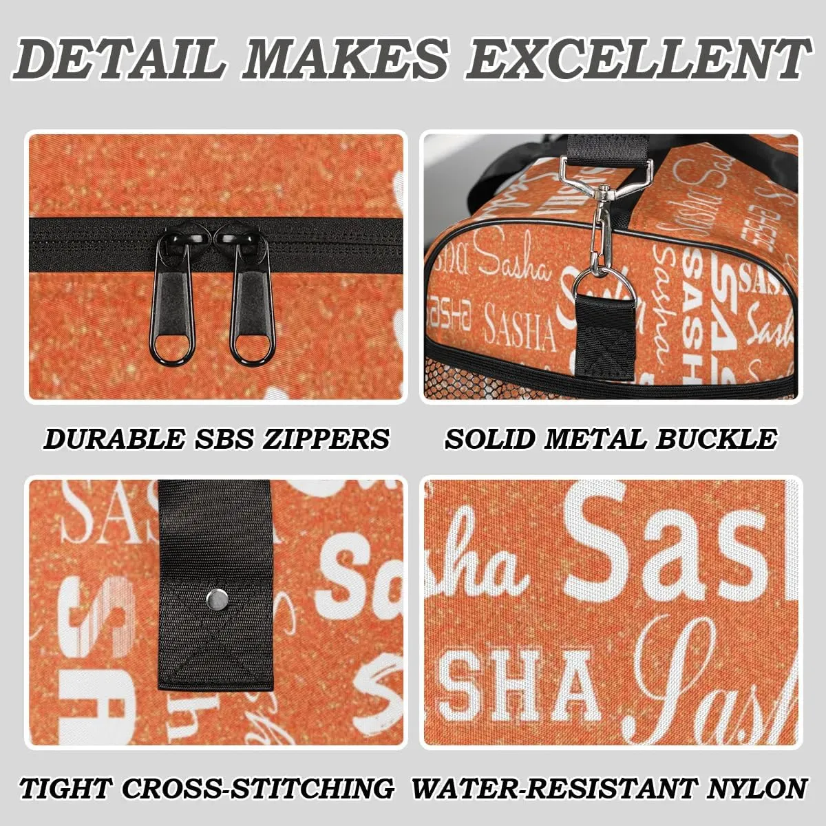 Personalized Travel Duffel Bag for Women Men, Custom Name Gym Duffel Bags Sports Overnight Weekender Bags Personalized Gifts, Orange (No Glitter)