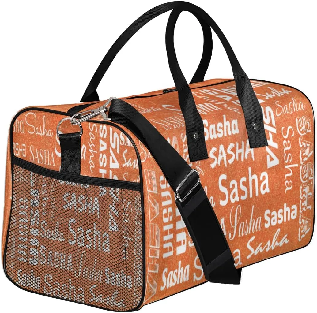 Personalized Travel Duffel Bag for Women Men, Custom Name Gym Duffel Bags Sports Overnight Weekender Bags Personalized Gifts, Orange (No Glitter)