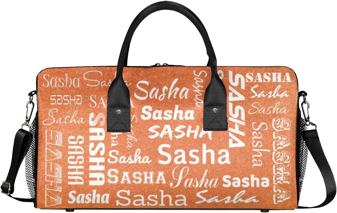 Personalized Travel Duffel Bag for Women Men, Custom Name Gym Duffel Bags Sports Overnight Weekender Bags Personalized Gifts, Orange (No Glitter)