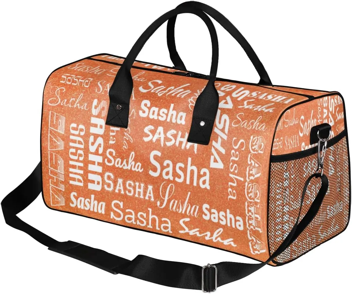 Personalized Travel Duffel Bag for Women Men, Custom Name Gym Duffel Bags Sports Overnight Weekender Bags Personalized Gifts, Orange (No Glitter)
