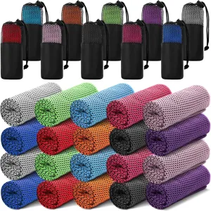 Peryiter 20 Pack Cooling Towels Bulk for Neck and Face Cooling Towel for Hot Weather Quick Dry Sweat Towel Soft Breath Portable with 20 Storage Bags for Gym Yoga Athletes Sports Fitness