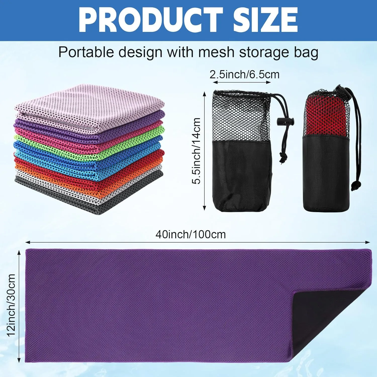Peryiter 20 Pack Cooling Towels Bulk for Neck and Face Cooling Towel for Hot Weather Quick Dry Sweat Towel Soft Breath Portable with 20 Storage Bags for Gym Yoga Athletes Sports Fitness