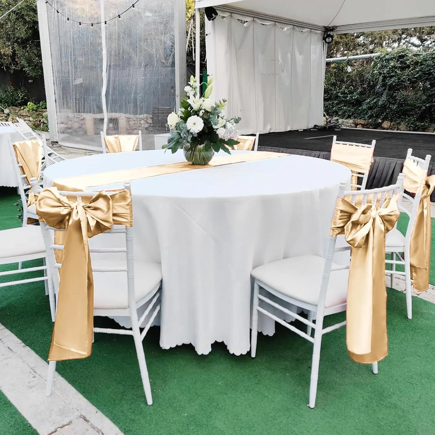 Pesonlook 15 Pack Satin Table Runners Champagne 12 x 108 Inch Long Table Runners for Rectangle Round Tables,Smooth Satin Table Runner for Wedding, Birthday Party Banquets Decoration