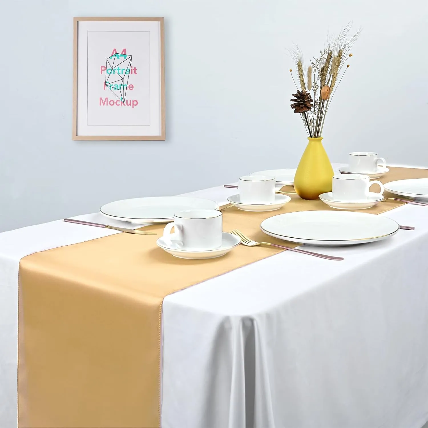 Pesonlook 15 Pack Satin Table Runners Champagne 12 x 108 Inch Long Table Runners for Rectangle Round Tables,Smooth Satin Table Runner for Wedding, Birthday Party Banquets Decoration