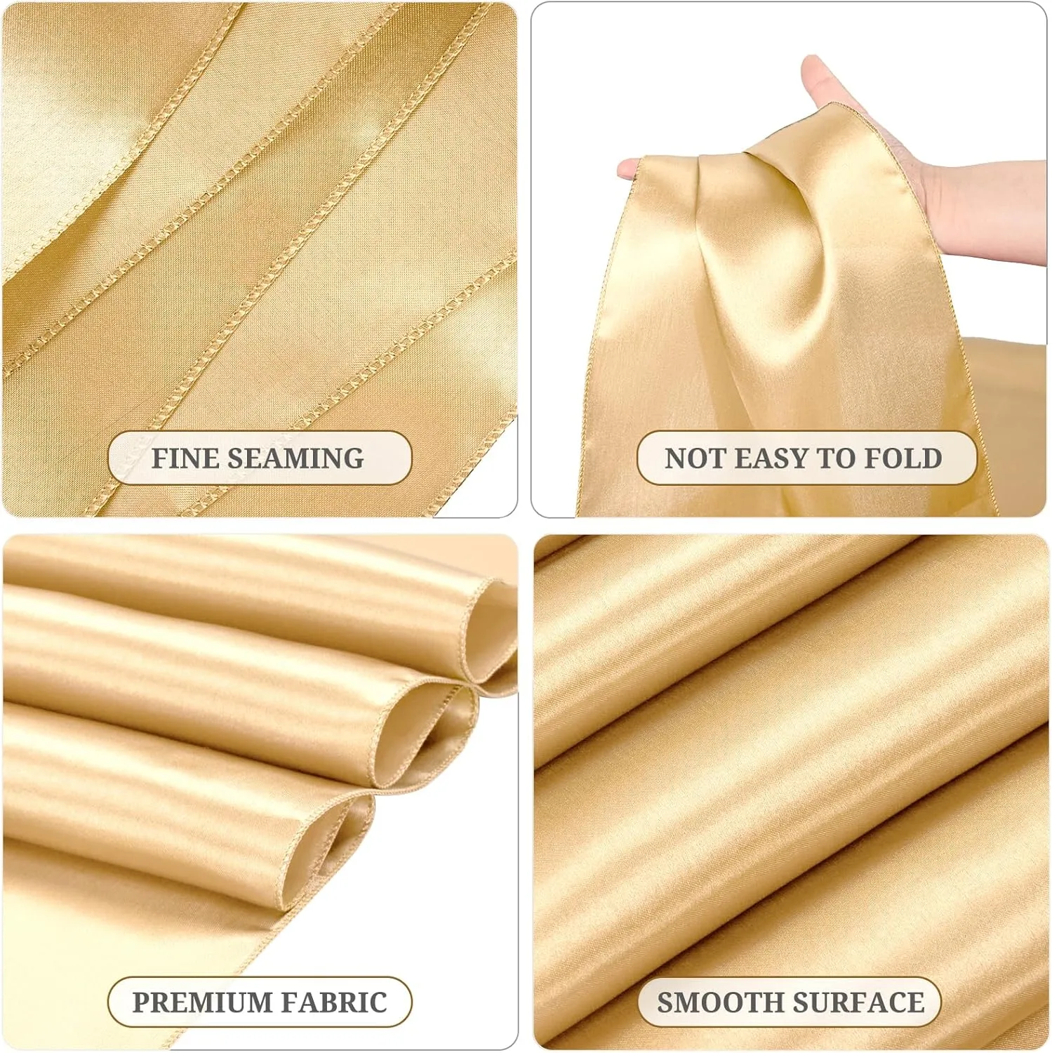 Pesonlook 15 Pack Satin Table Runners Champagne 12 x 108 Inch Long Table Runners for Rectangle Round Tables,Smooth Satin Table Runner for Wedding, Birthday Party Banquets Decoration