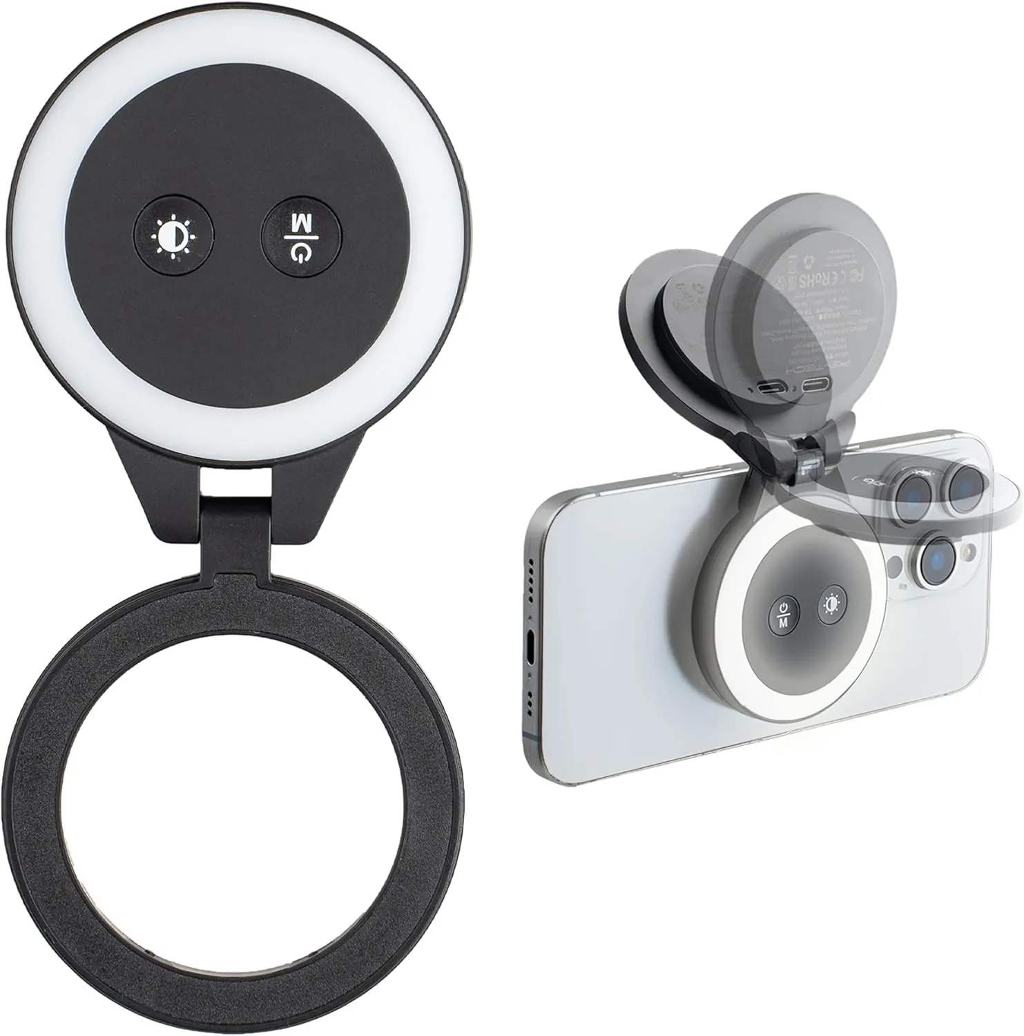 PGYTECH MagGlow Phone Fill Light, MagSafe Selfie Light, Portable LED Magnetic Ring Light with Cool/Soft/Warm Light for Selfies/Photography/Video, Classic Black