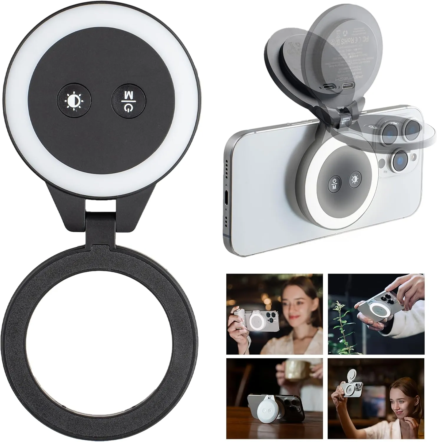 PGYTECH MagGlow Phone Fill Light, MagSafe Selfie Light, Portable LED Magnetic Ring Light with Cool/Soft/Warm Light for Selfies/Photography/Video, Classic Black
