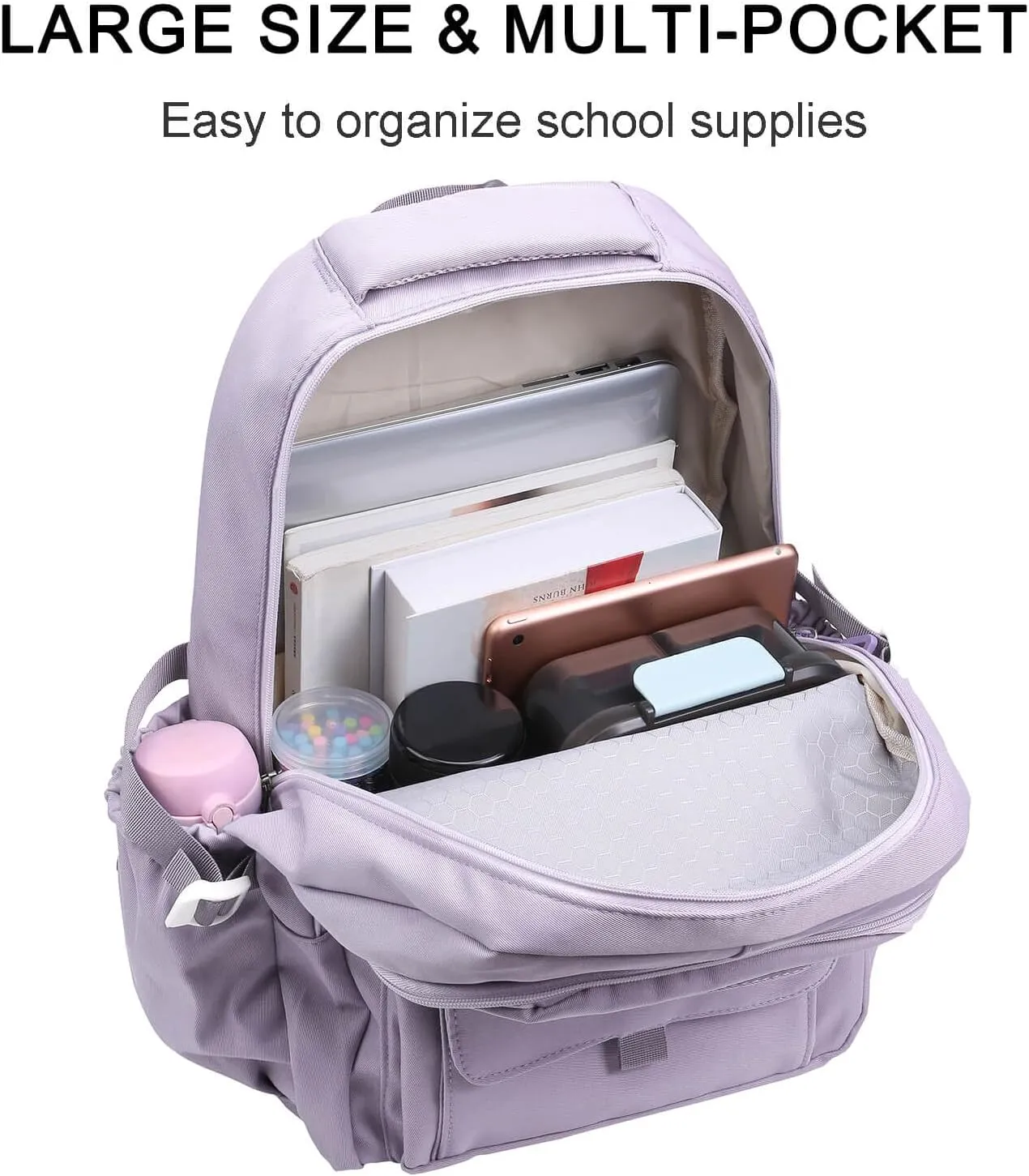 Phaoullzon Teen Girls School Backpack with Lunch Box for Boys, College Aesthetic Laptop Bookbag for Women,Purple