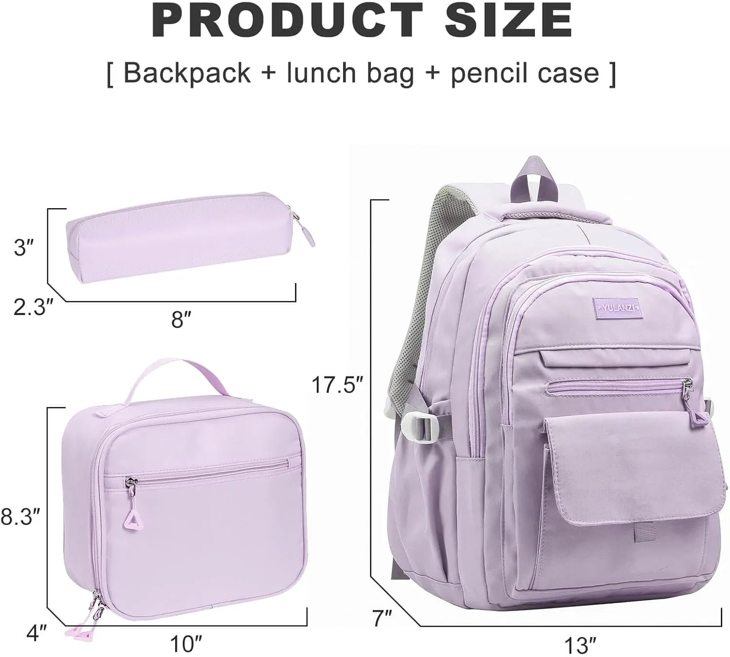 Phaoullzon Teen Girls School Backpack with Lunch Box for Boys, College Aesthetic Laptop Bookbag for Women,Purple