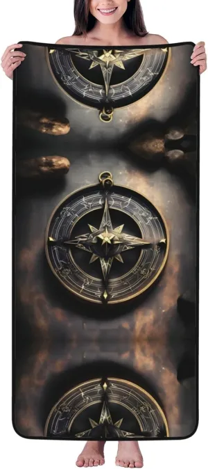 PHAYAH Magical Design Norse Runes Compass Beach Towel 55"X 27" Sandproof Lightweight Compact Pool Towels for Travel Swimming Yoga