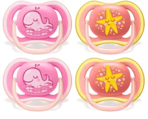 Philips AVENT Ultra Air Pacifier, 6-18 Months, Whale/Starfish, 4 Pack, SCF085/10