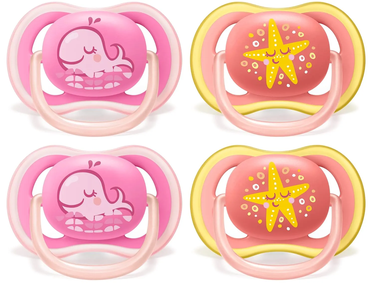 Philips AVENT Ultra Air Pacifier, 6-18 Months, Whale/Starfish, 4 Pack, SCF085/10