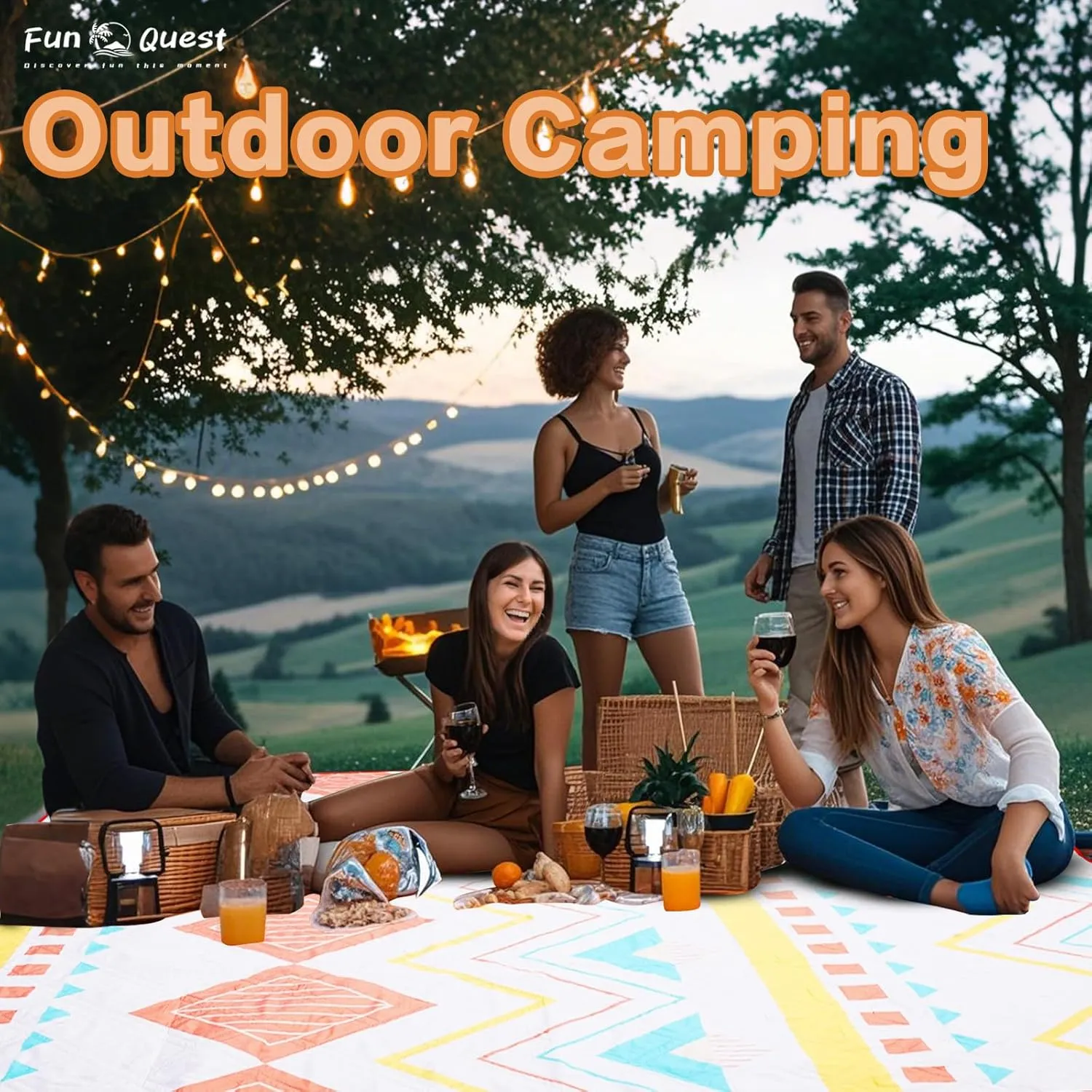 Picnic Blanket – Extra Soft 6-Layer Beach Mat for Family Gatherings, BBQs & Friend Parties| Waterproof, Sandproof, Foldable, Machine Washable | Large Cozy Picnic & Beach Blanket