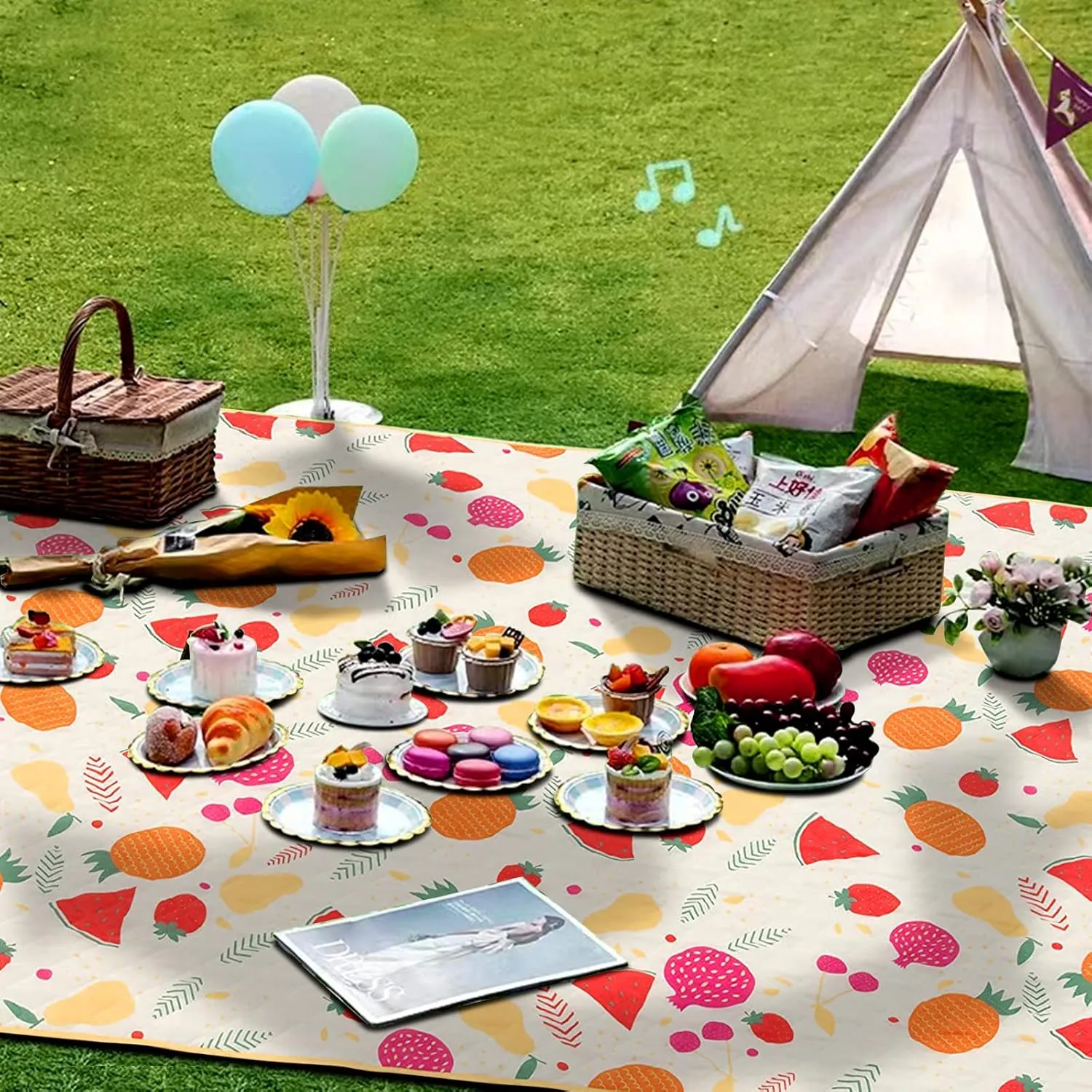 Picnic Blanket, Waterproof Sandproof, Machine Washable, Extra Large Outdoor Blanket, Portable Picnic Mat for Grass, Park, Beach, Camping