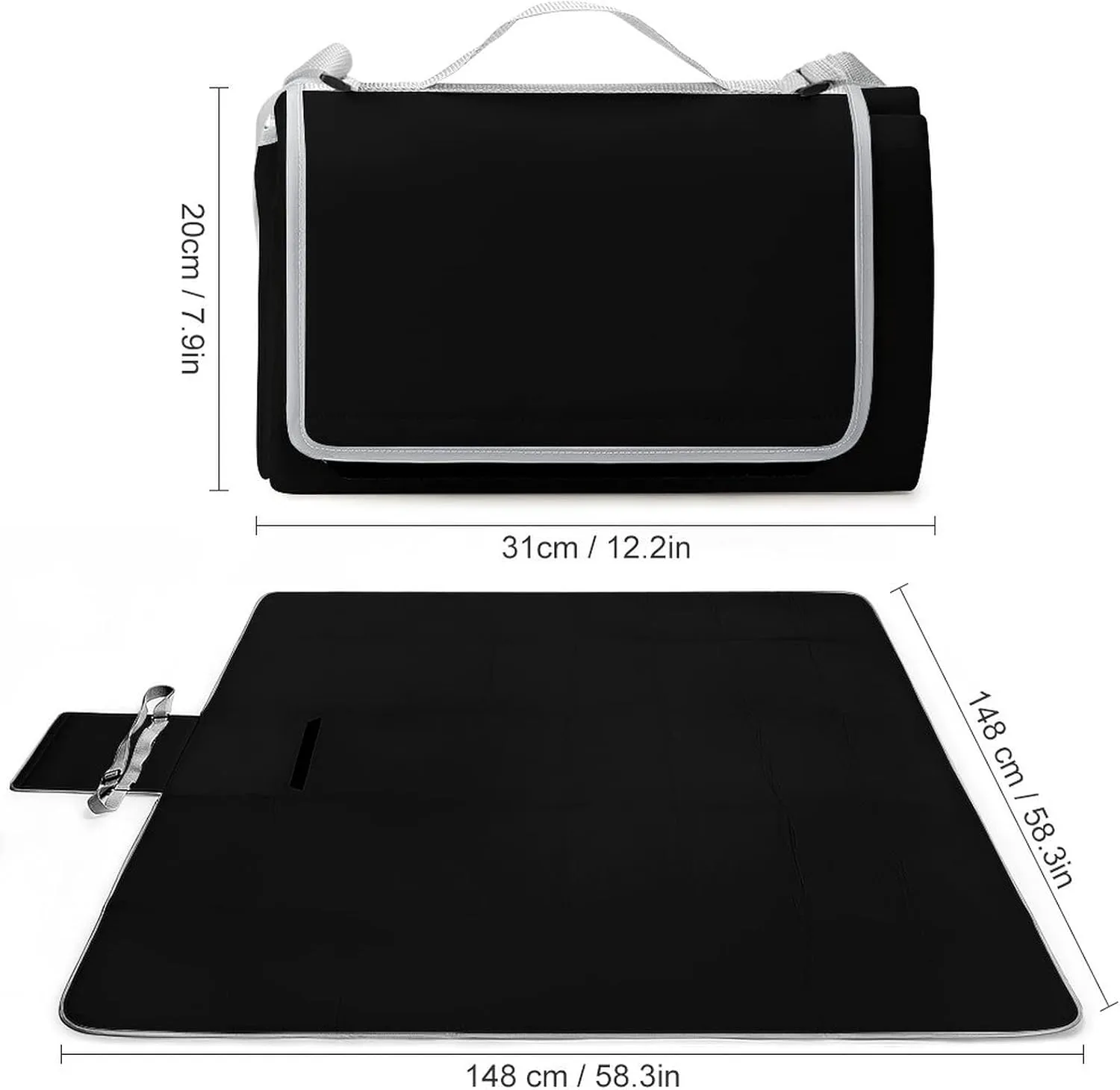 Picture Picnic Blanket Customized, Personalized Text Beach Blanket Waterproof Sandproof, Foldable Lightweight Customzable Picnic Blankets for Travel, Camping, Hiking Black 58.3 x 58.3 inch