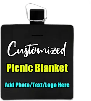Picture Picnic Blanket Customized, Personalized Text Beach Blanket Waterproof Sandproof, Foldable Lightweight Customzable Picnic Blankets for Travel, Camping, Hiking Black 58.3 x 58.3 inch