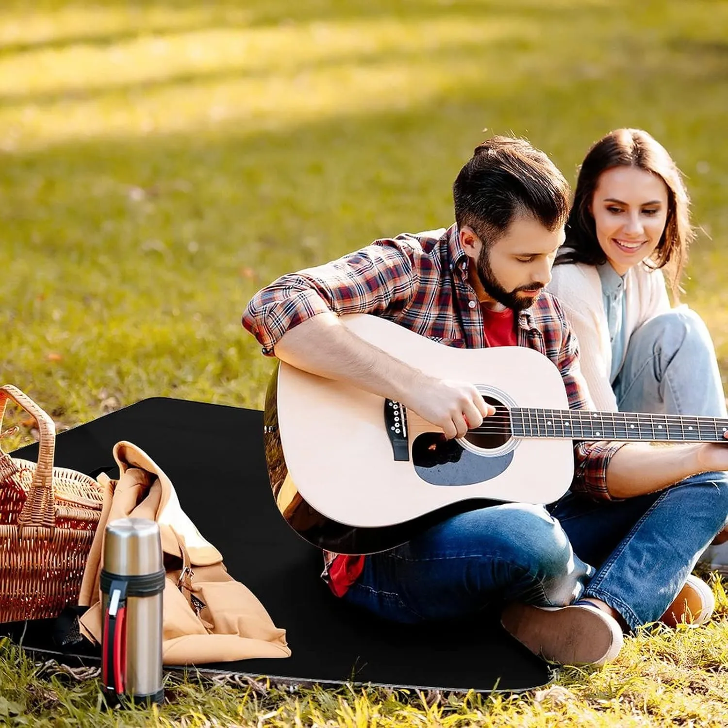 Picture Picnic Blanket Customized, Personalized Text Beach Blanket Waterproof Sandproof, Foldable Lightweight Customzable Picnic Blankets for Travel, Camping, Hiking Black 58.3 x 58.3 inch