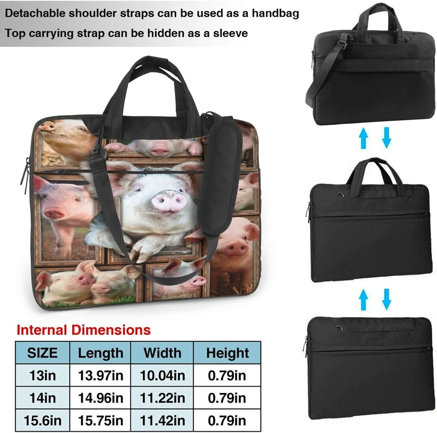 Pig Cute Pigs Shoulder bag Carrying Case bag Sleek Design Durable and Water-Repellent Fabric Business or School