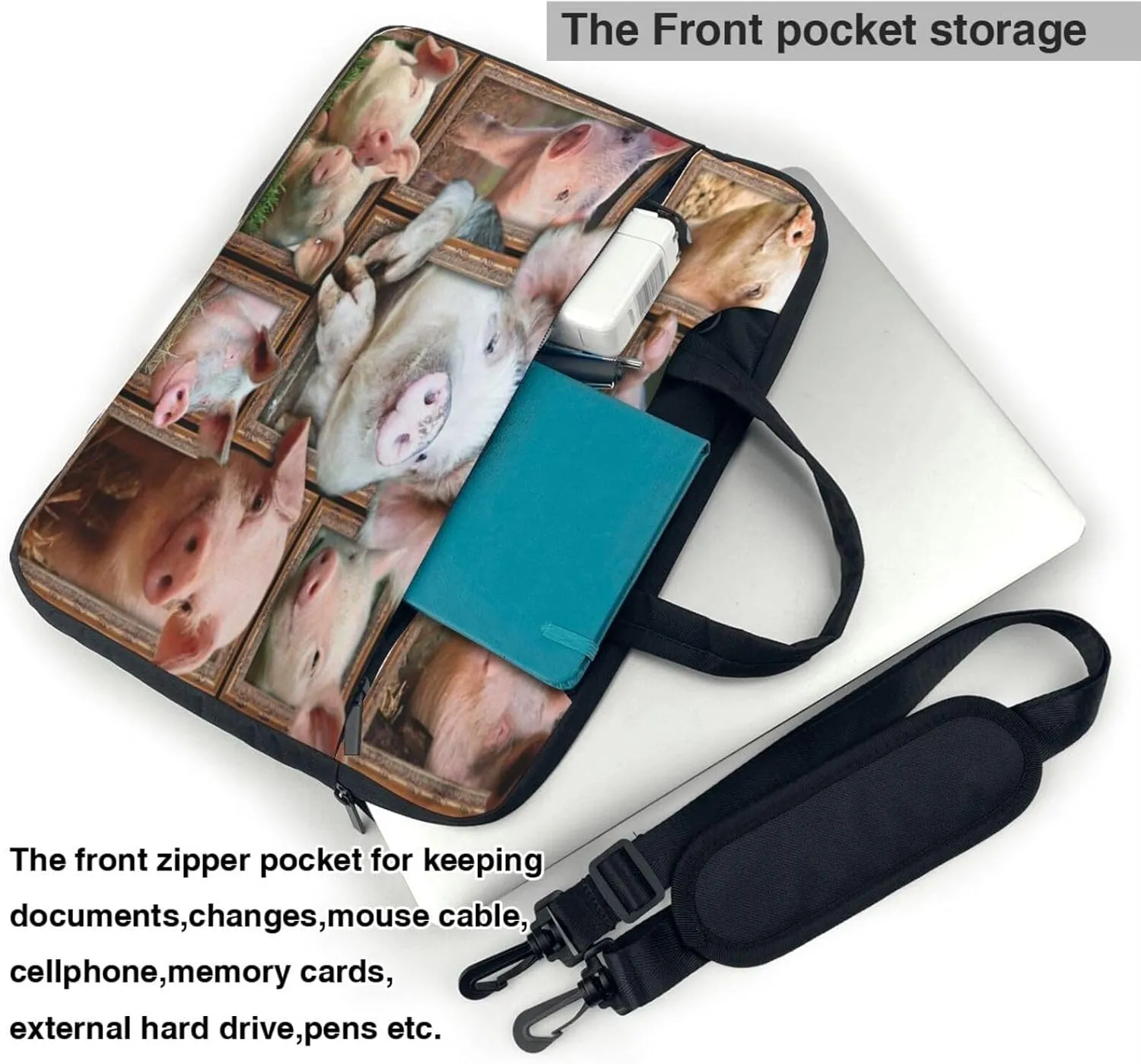 Pig Cute Pigs Shoulder bag Carrying Case bag Sleek Design Durable and Water-Repellent Fabric Business or School