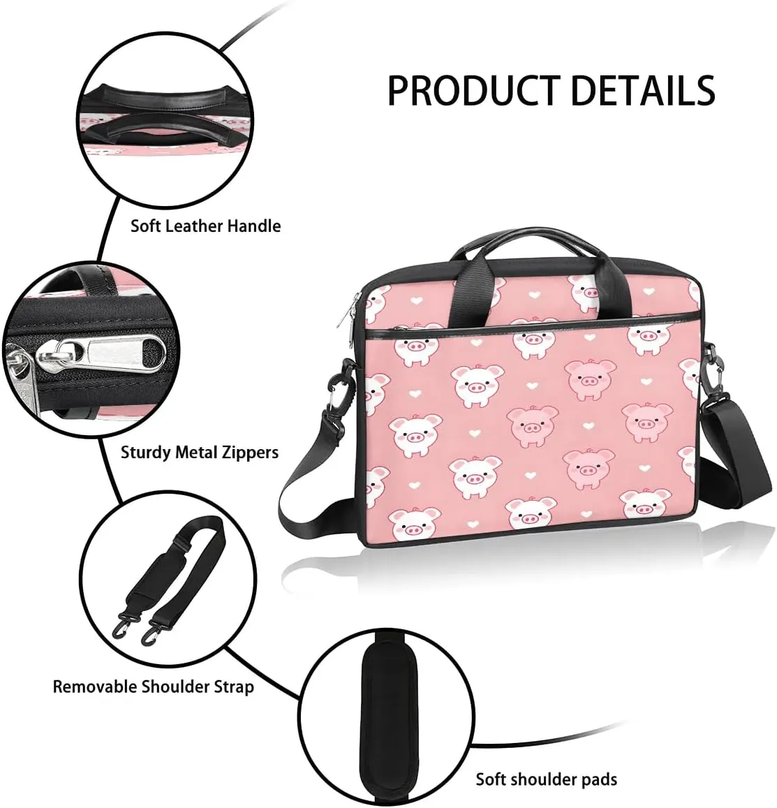 Piggy Pink 15 Inch Laptop Bag Laptop Shoulder Bag Computer Cases for Laptops or Tablets