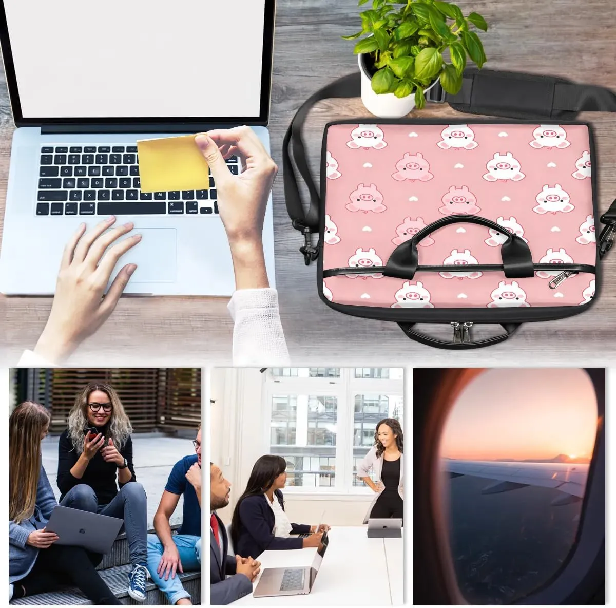 Piggy Pink 15 Inch Laptop Bag Laptop Shoulder Bag Computer Cases for Laptops or Tablets