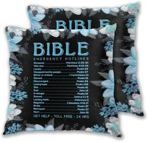 Pillowcase Set of 2 Bible Emergency Numbers Verse Quote and Flowers Throw Pillow Covers Shells for Couch Office Bedroom Home Decoration, 18"X18"