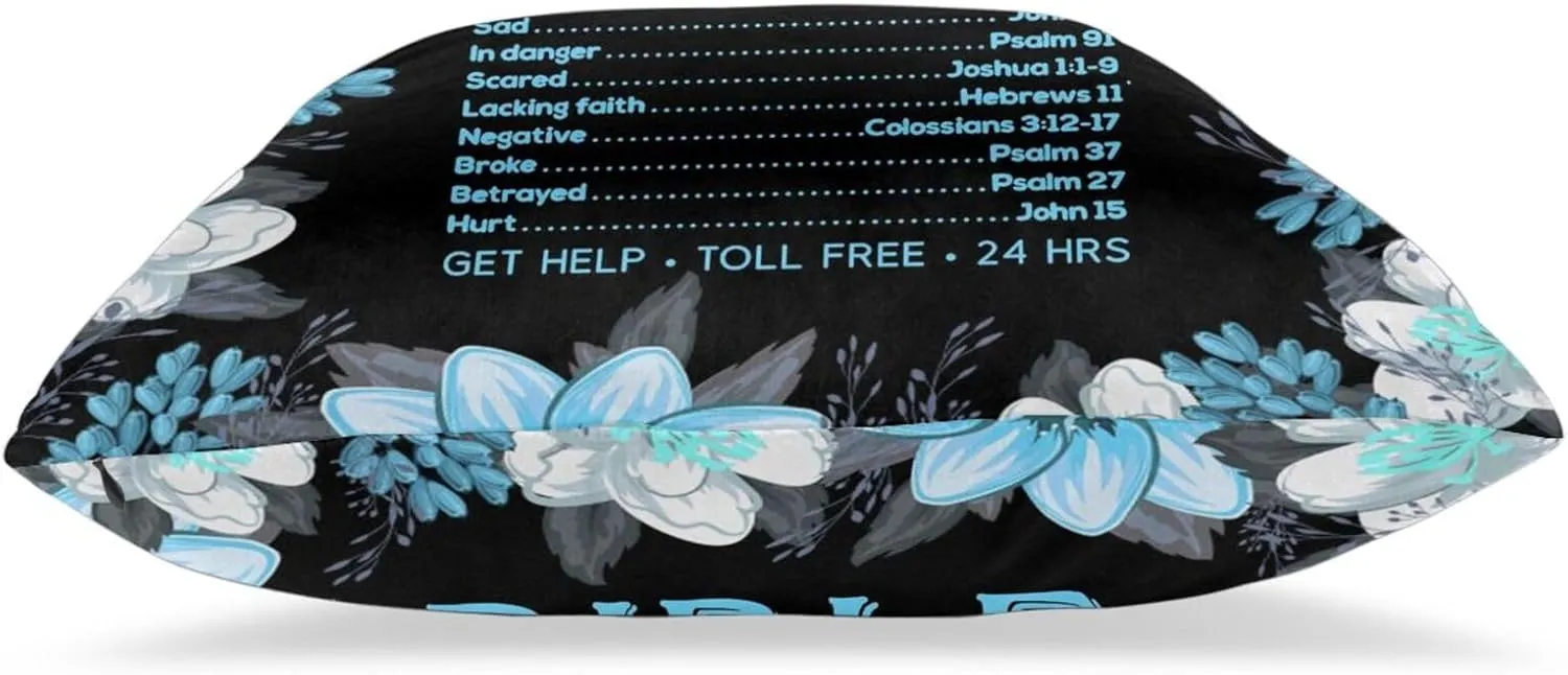 Pillowcase Set of 2 Bible Emergency Numbers Verse Quote and Flowers Throw Pillow Covers Shells for Couch Office Bedroom Home Decoration, 18"X18"