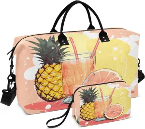 Pineapple Orange Juice Sports Gym Bag for Women Men Travel Duffel Bag Weekend Overnight Carry on Bag with Toiletry Bag Hospital Bag for Swimming Yoga Workout Plane Hospital