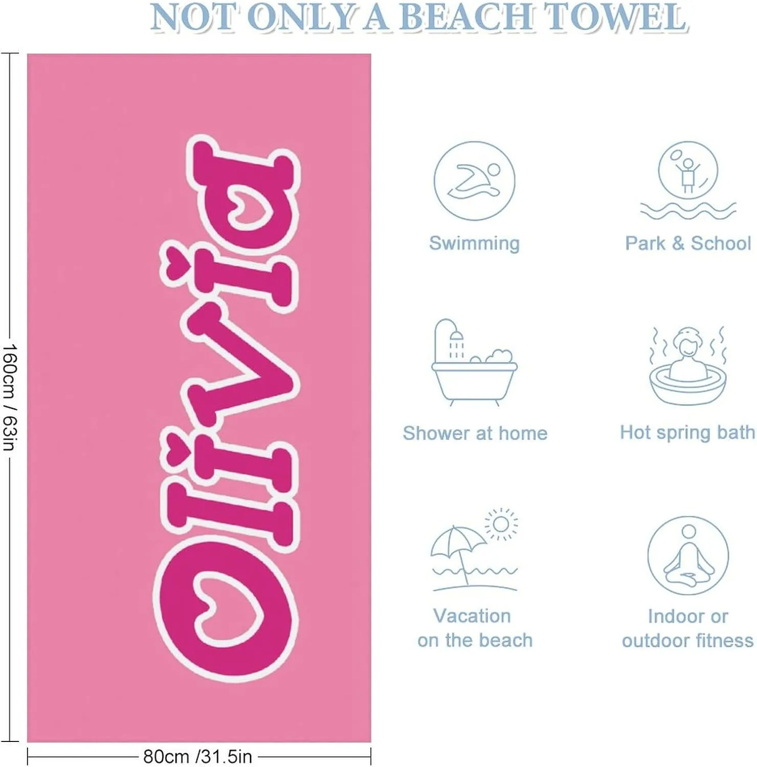 Pink and White Beach Towel for His and Hers Girl Gift Personalized Pink Striped Swim Towel Designer Sand Free Swim Towels for Bride Beach Trip Gifts