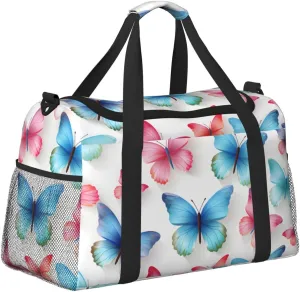 Pink Blue Butterfly Duffle Bag Foldable Travel Tote Bag Carry On Large Weekender Overnight Bags Waterproof Gym Bag For Women Men