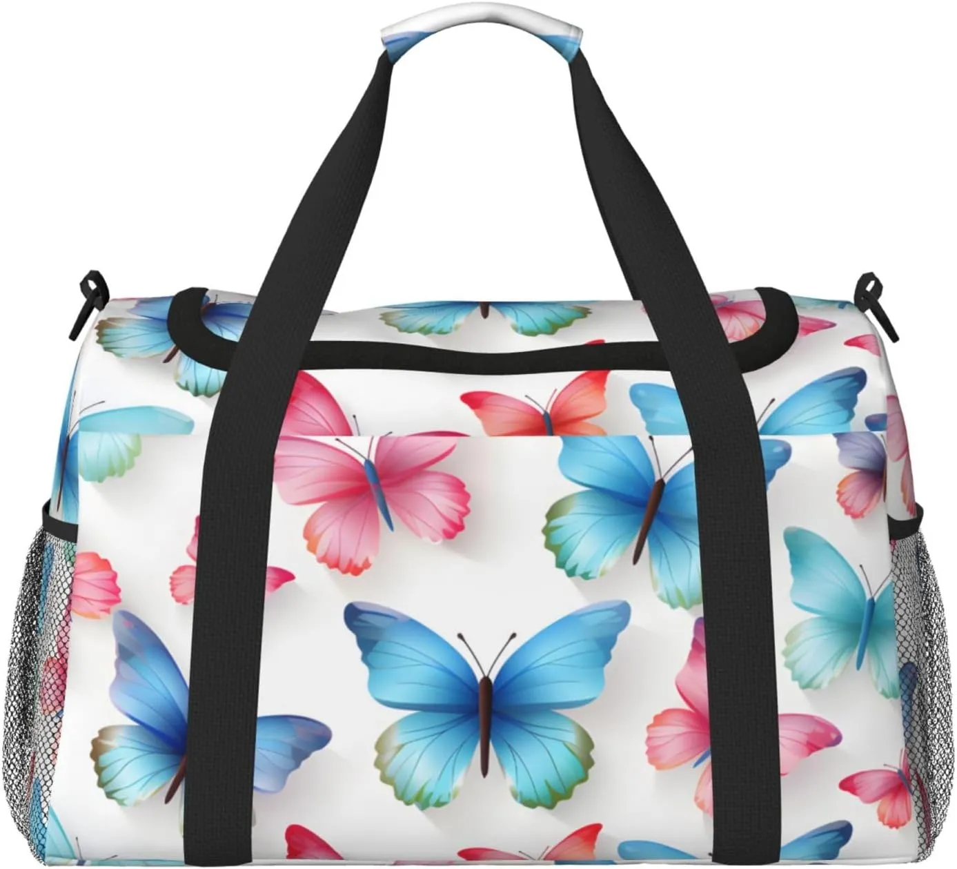 Pink Blue Butterfly Duffle Bag Foldable Travel Tote Bag Carry On Large Weekender Overnight Bags Waterproof Gym Bag For Women Men