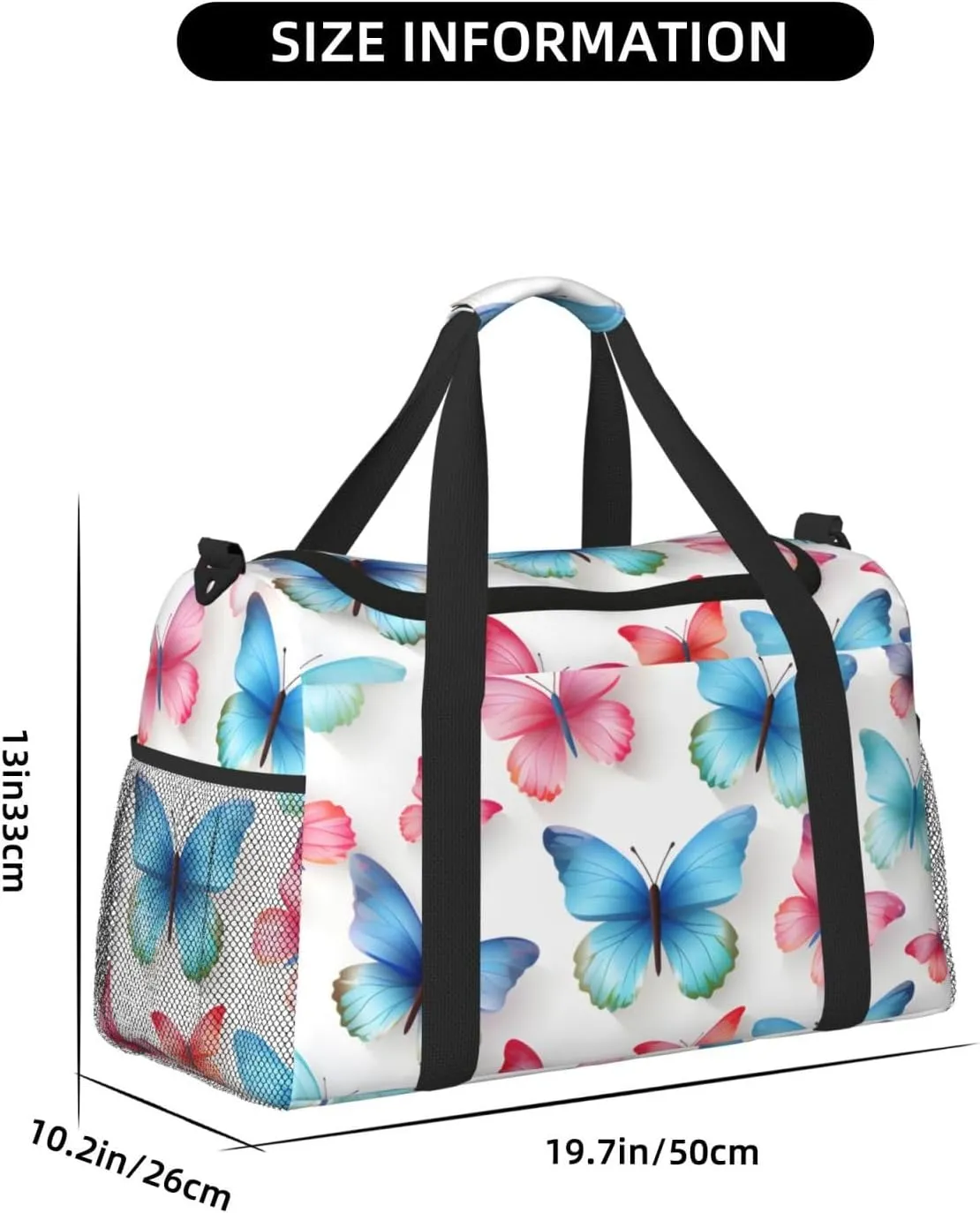 Pink Blue Butterfly Duffle Bag Foldable Travel Tote Bag Carry On Large Weekender Overnight Bags Waterproof Gym Bag For Women Men