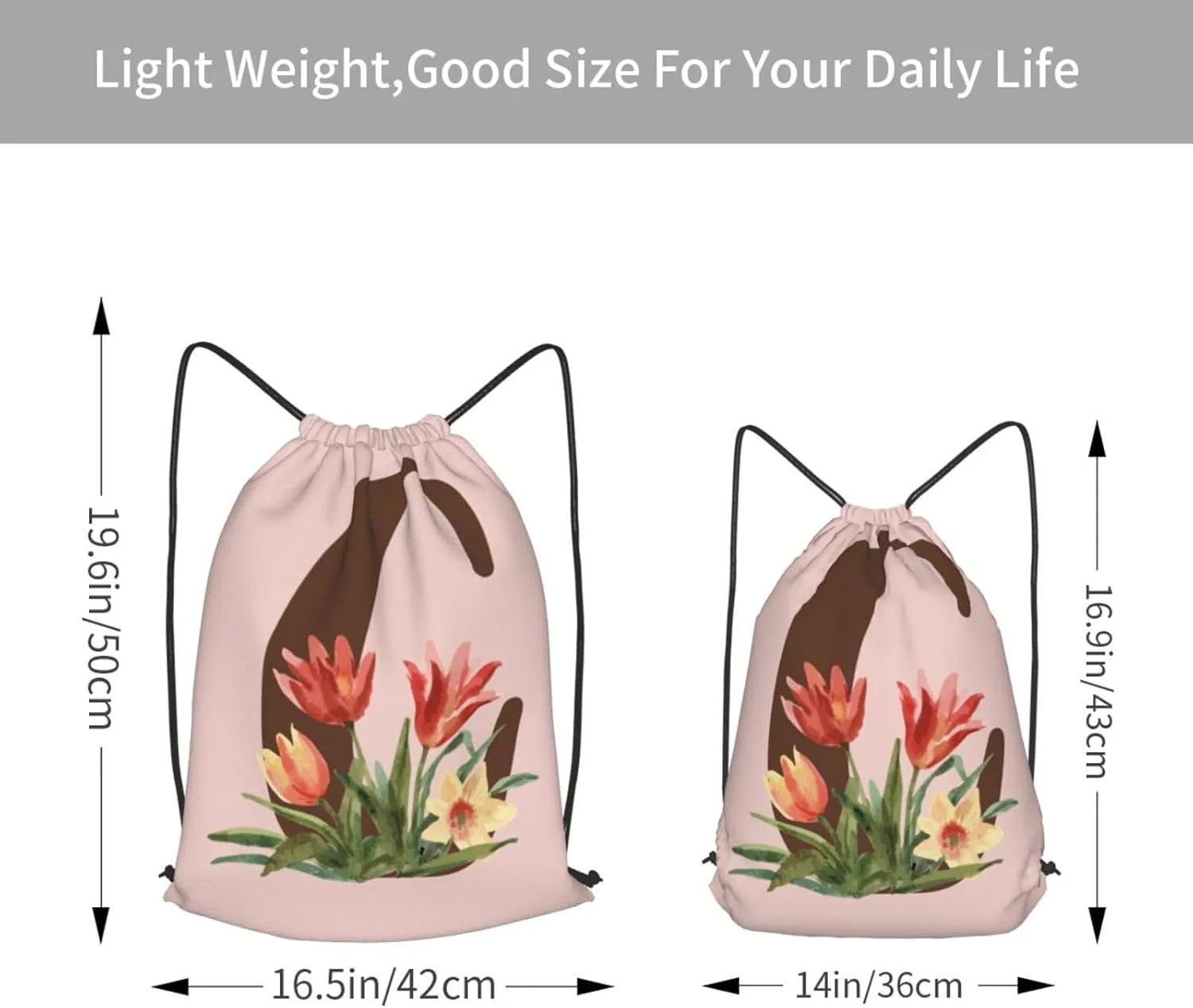 Pink Drawstring Bag for Women Girls Kids Teens Students Floral Initial Drawstring Backpack Sackpack Draw String Cinch Bags for Sports, Gym, Travel, Swimming, Beach, Camping, Letter C