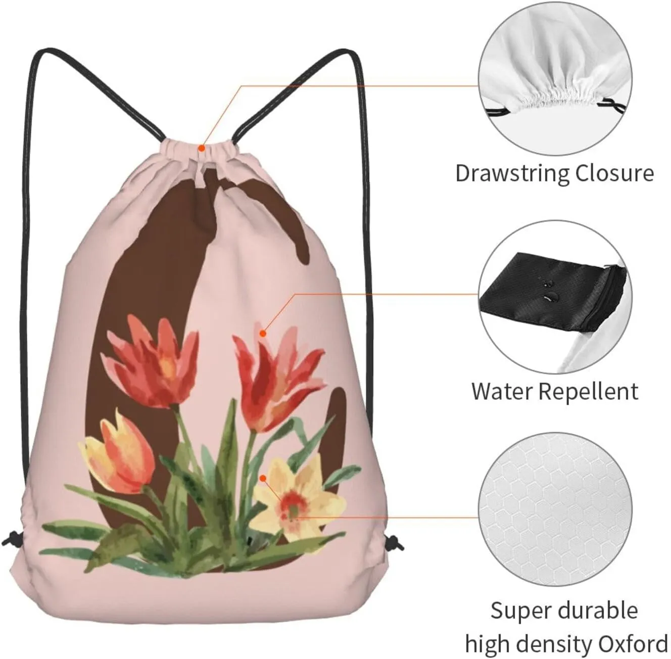 Pink Drawstring Bag for Women Girls Kids Teens Students Floral Initial Drawstring Backpack Sackpack Draw String Cinch Bags for Sports, Gym, Travel, Swimming, Beach, Camping, Letter C
